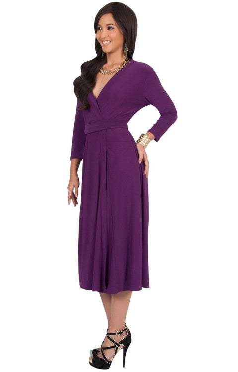 ANITA - 3/4 Sleeve Knee Length Wrap Casual Semi Formal Midi Dress – GCGme